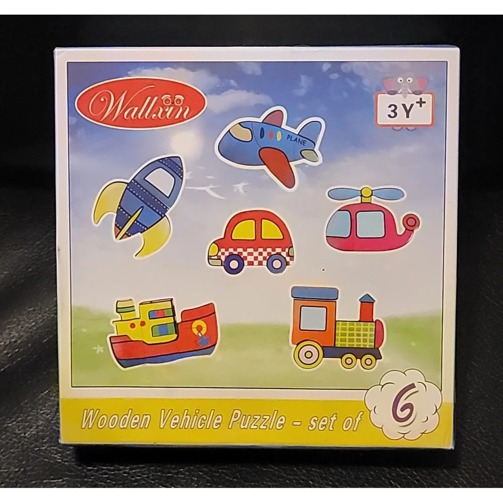 NEW Wallxin Colorful Wooden Vehicle Puzzles Set of 6 Puzzles Sealed for Ages 3+